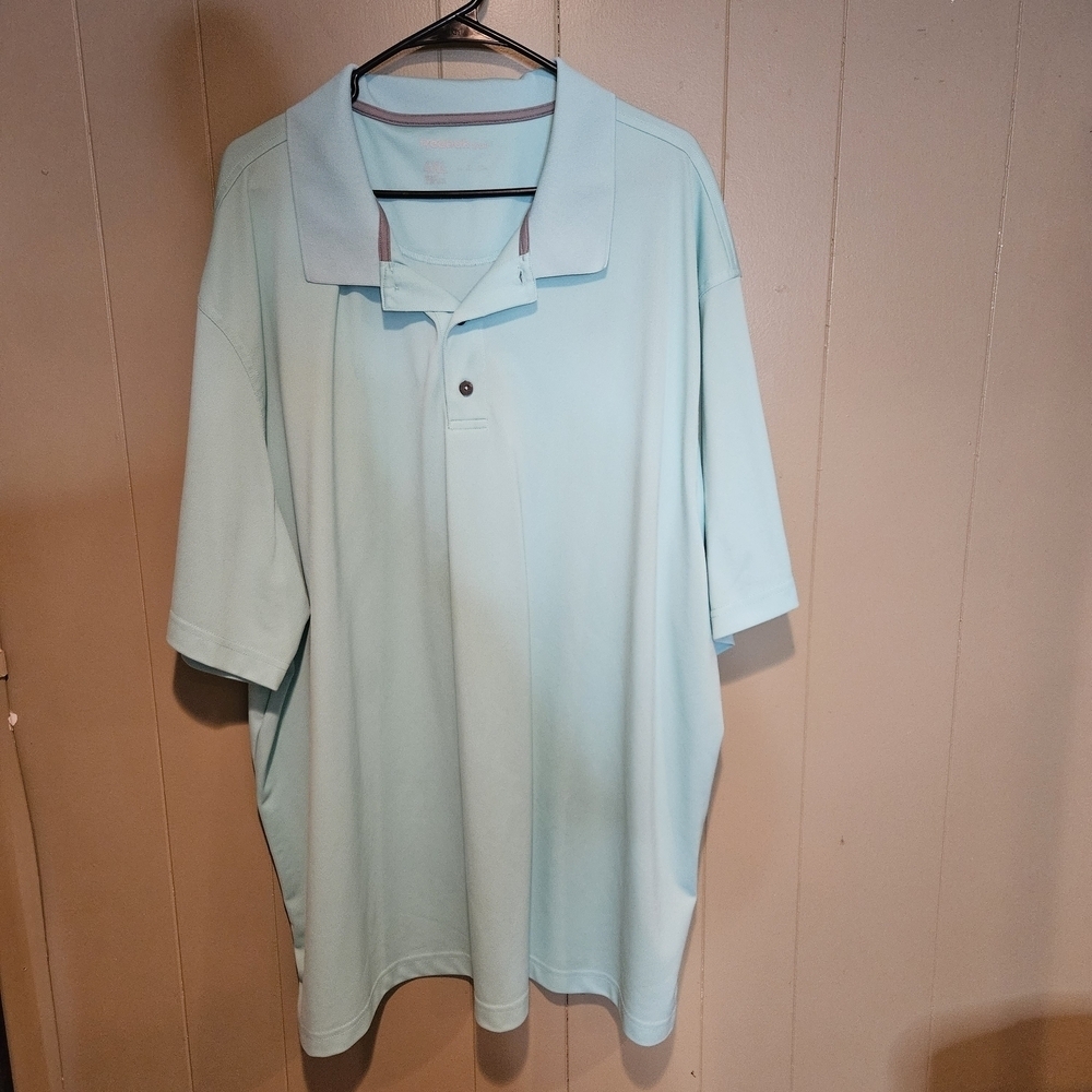 Reebok Golf Men’s 4X Polo Shirt, Light Aqua Blue, Short Sleeve Comfort